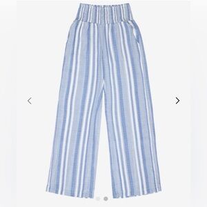 BILLABONG NEW WAVES J323JNEW BLUE STRIPED SMOCKED WAIST FLARE PANT BEACH SZ XL